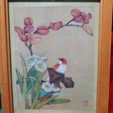 Pictura veche chinezeasca pe matase, cu sigiliu